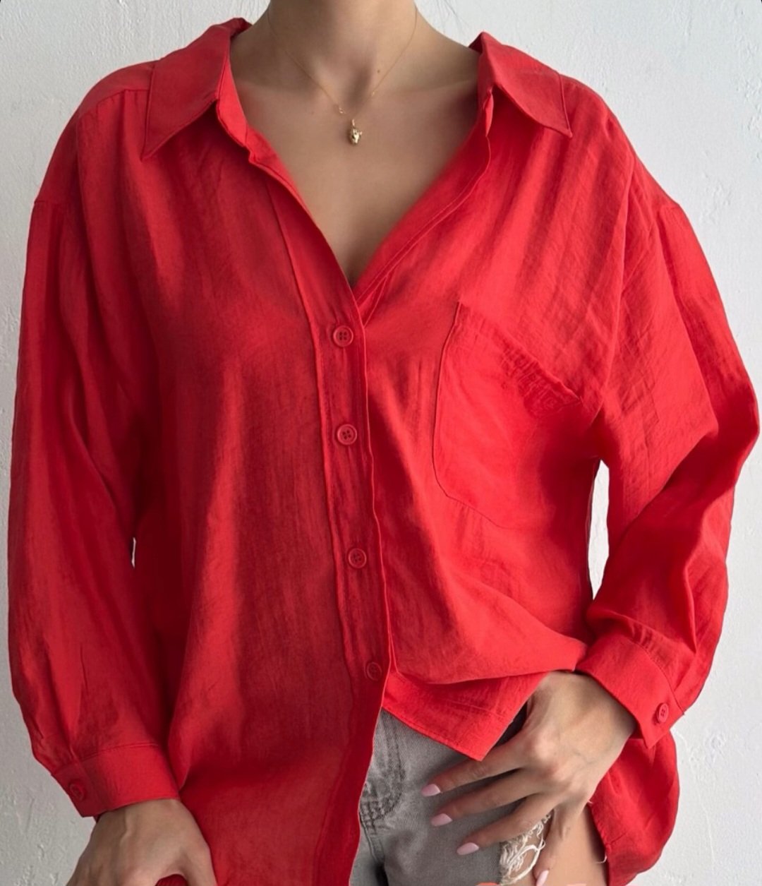 Red oversize linen shirt  - Image 1