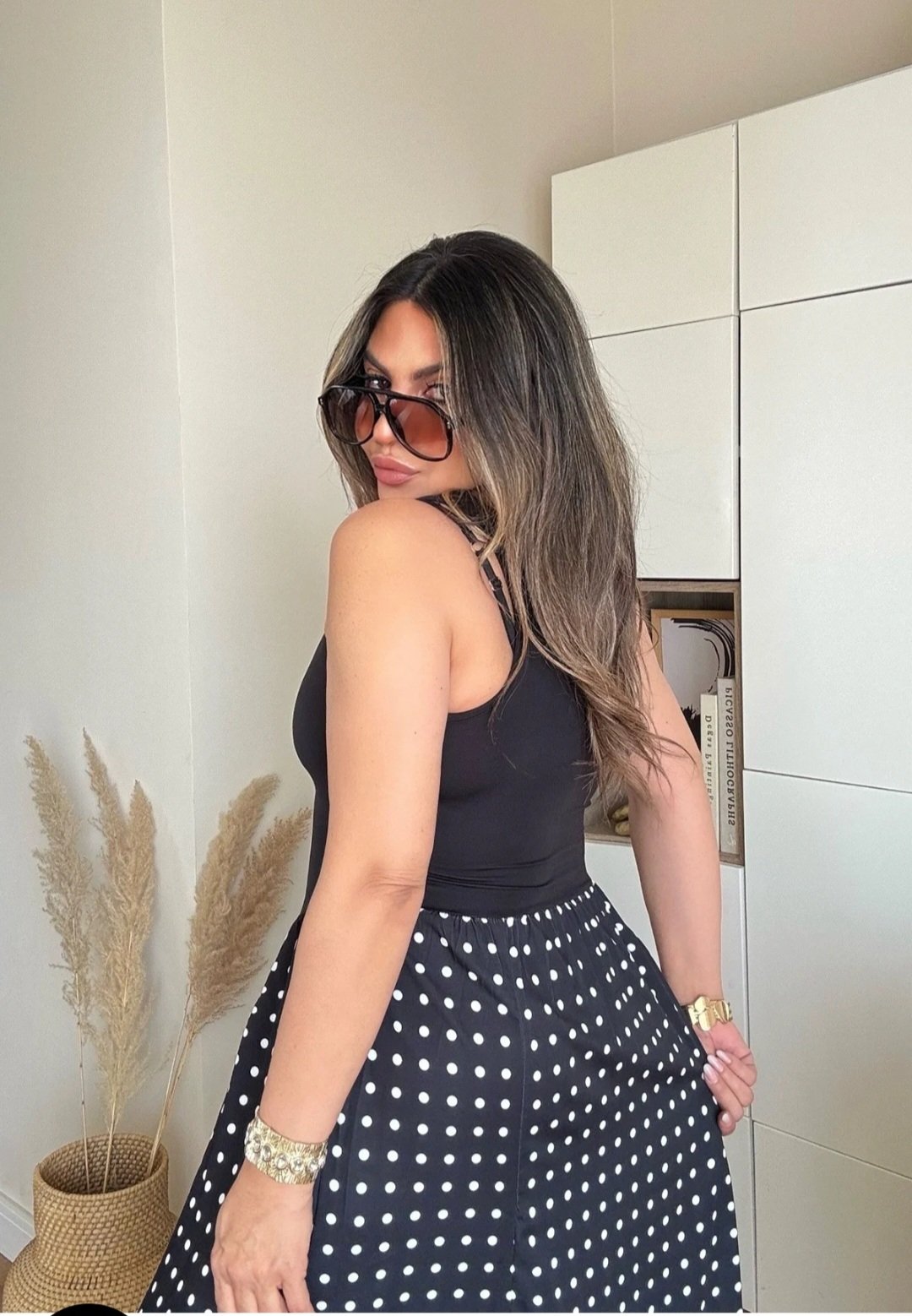 Black sleeveless polka dress - Image 7
