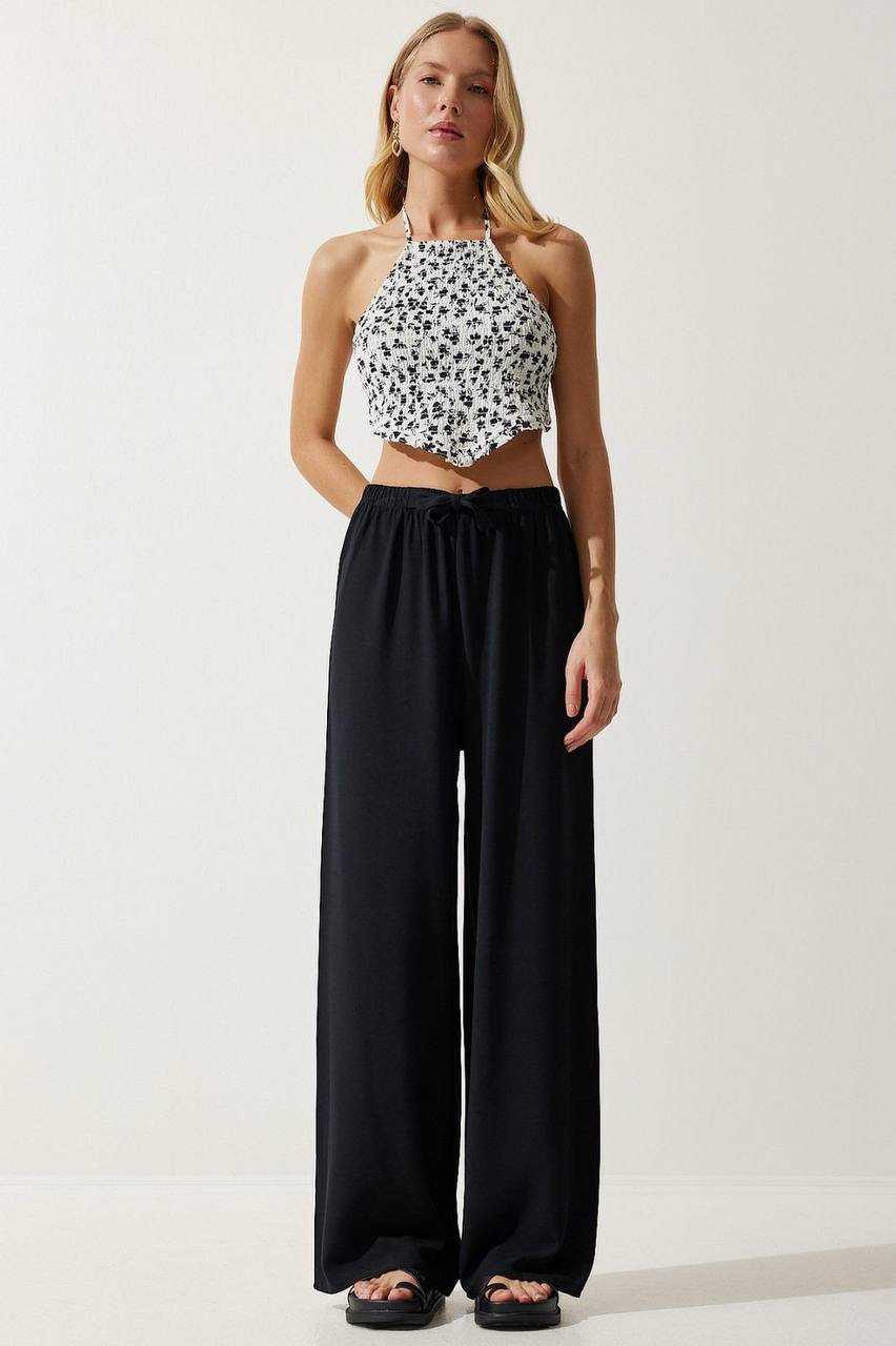 Wide leg black viscon pants - Image 3