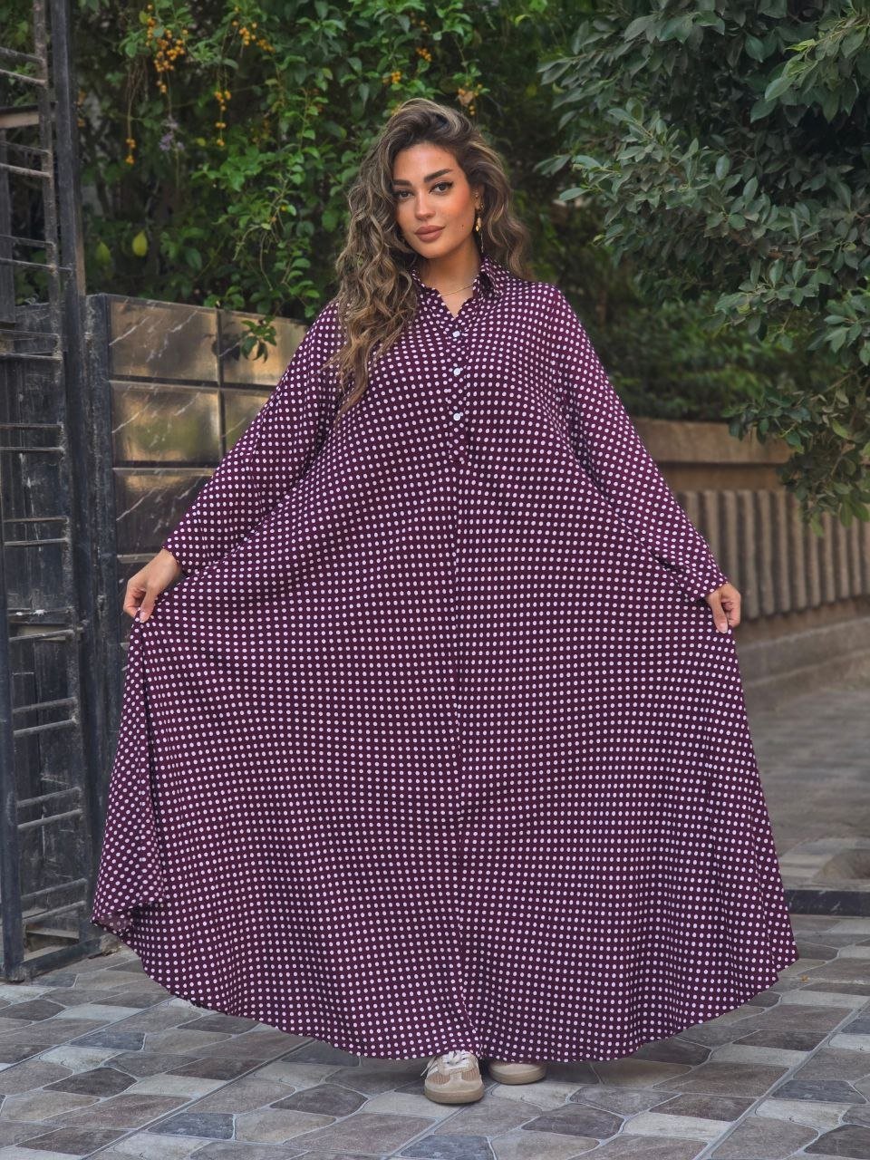 Burgundy maxi polka dress - Image 5