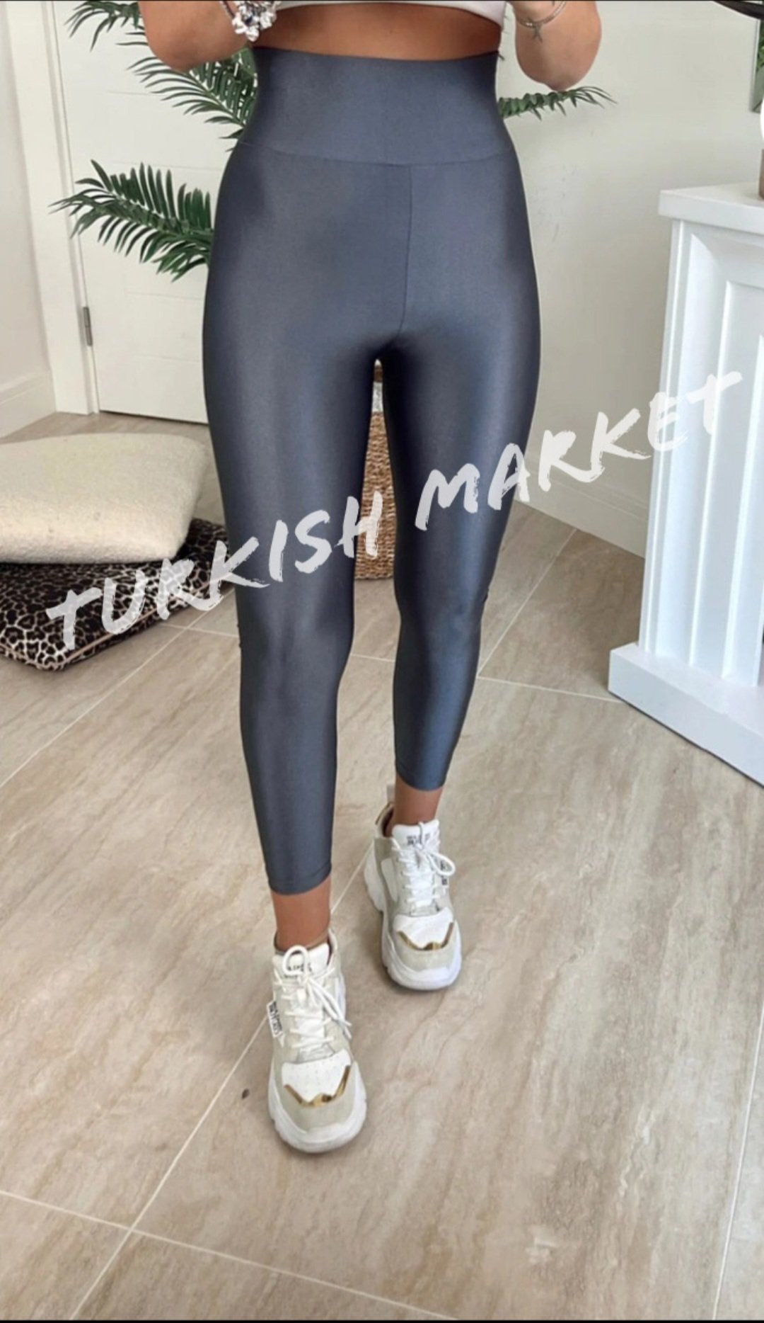 Dark grey metallic leggings  - Image 2