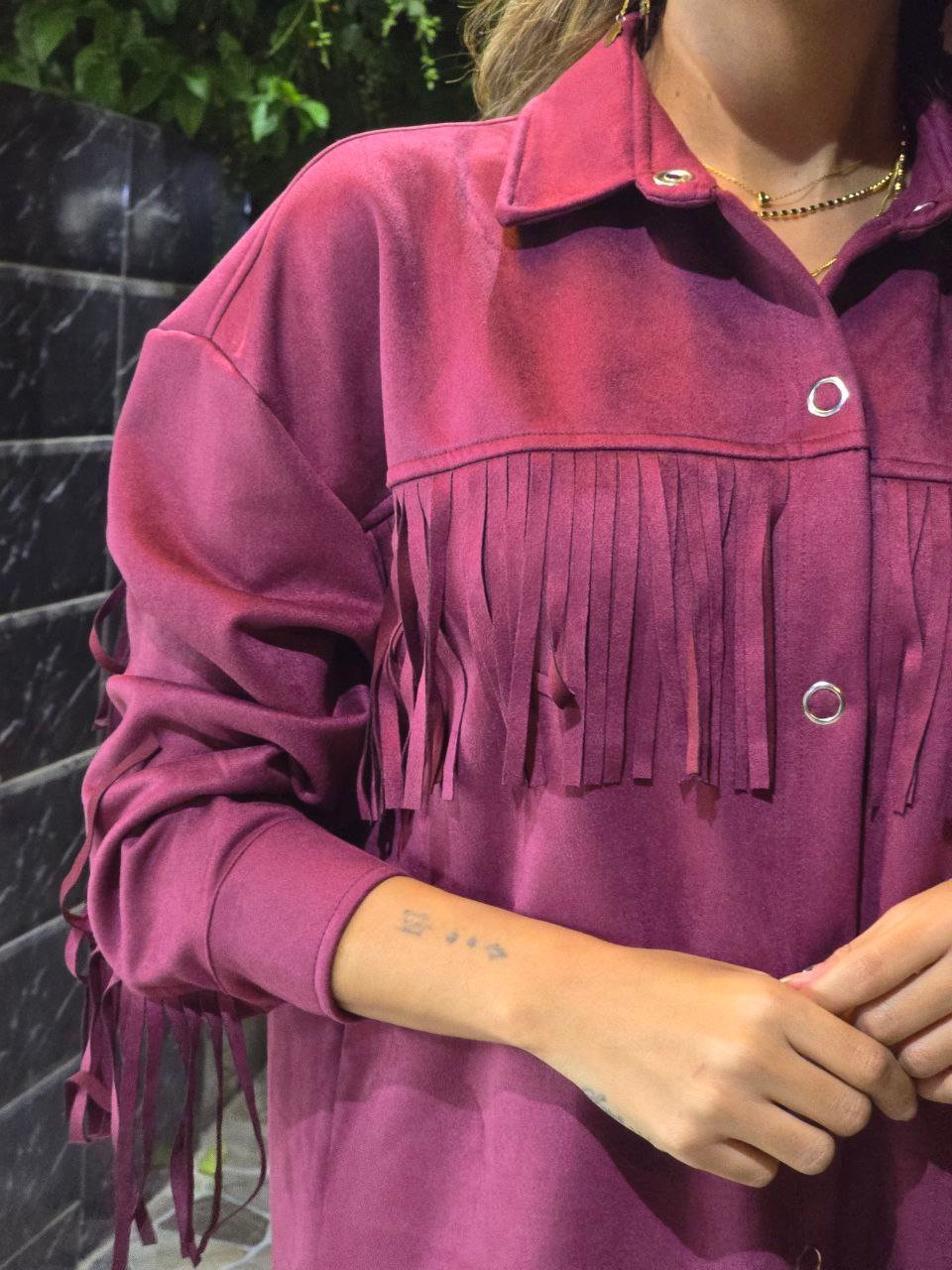 Burgundy Suede Chemise with Fringes - صورة 4
