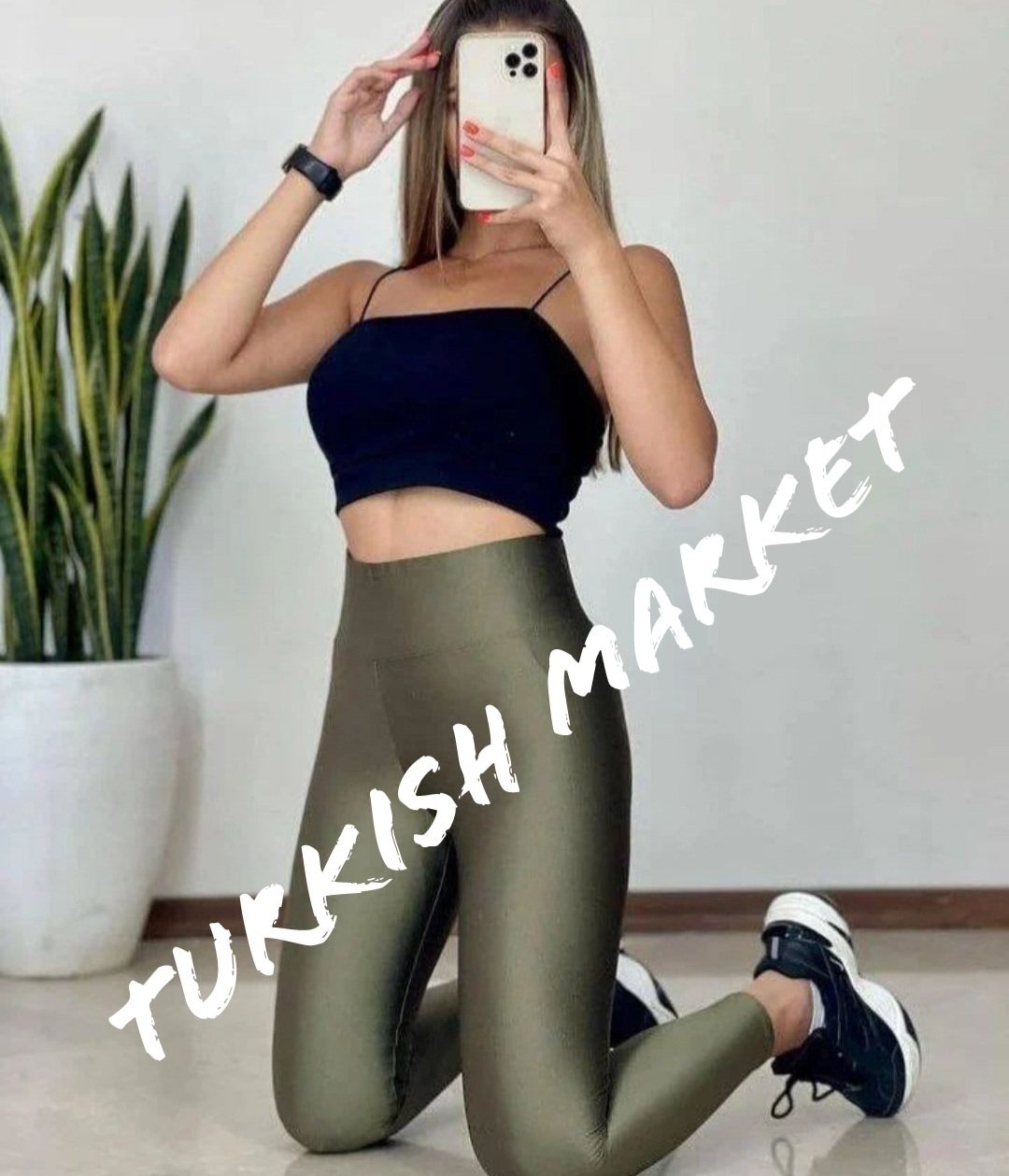Plus size Olive Metallic leggings  - Image 3