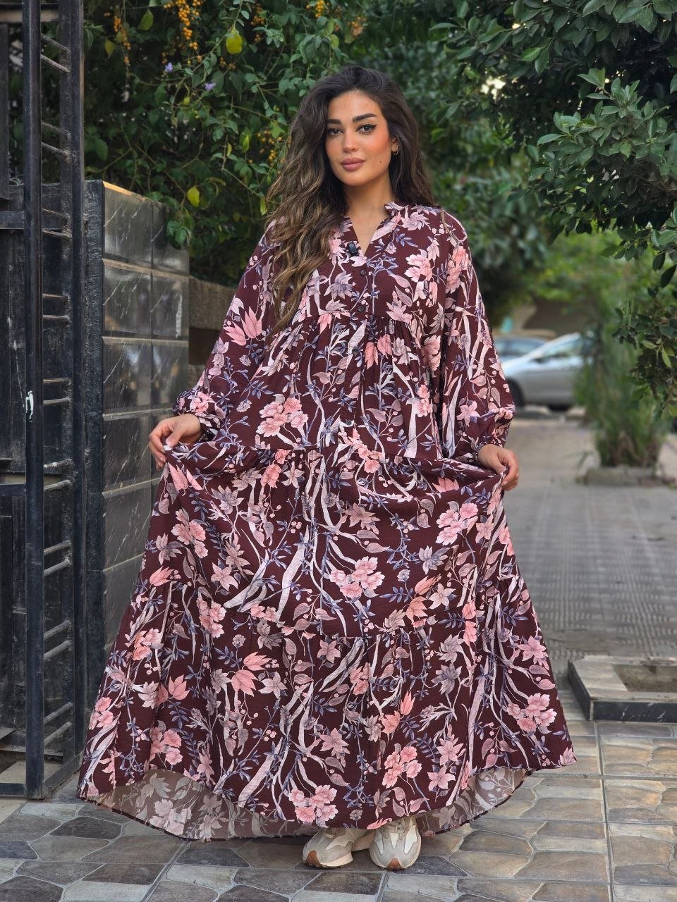 Brown floral dress  - صورة 2