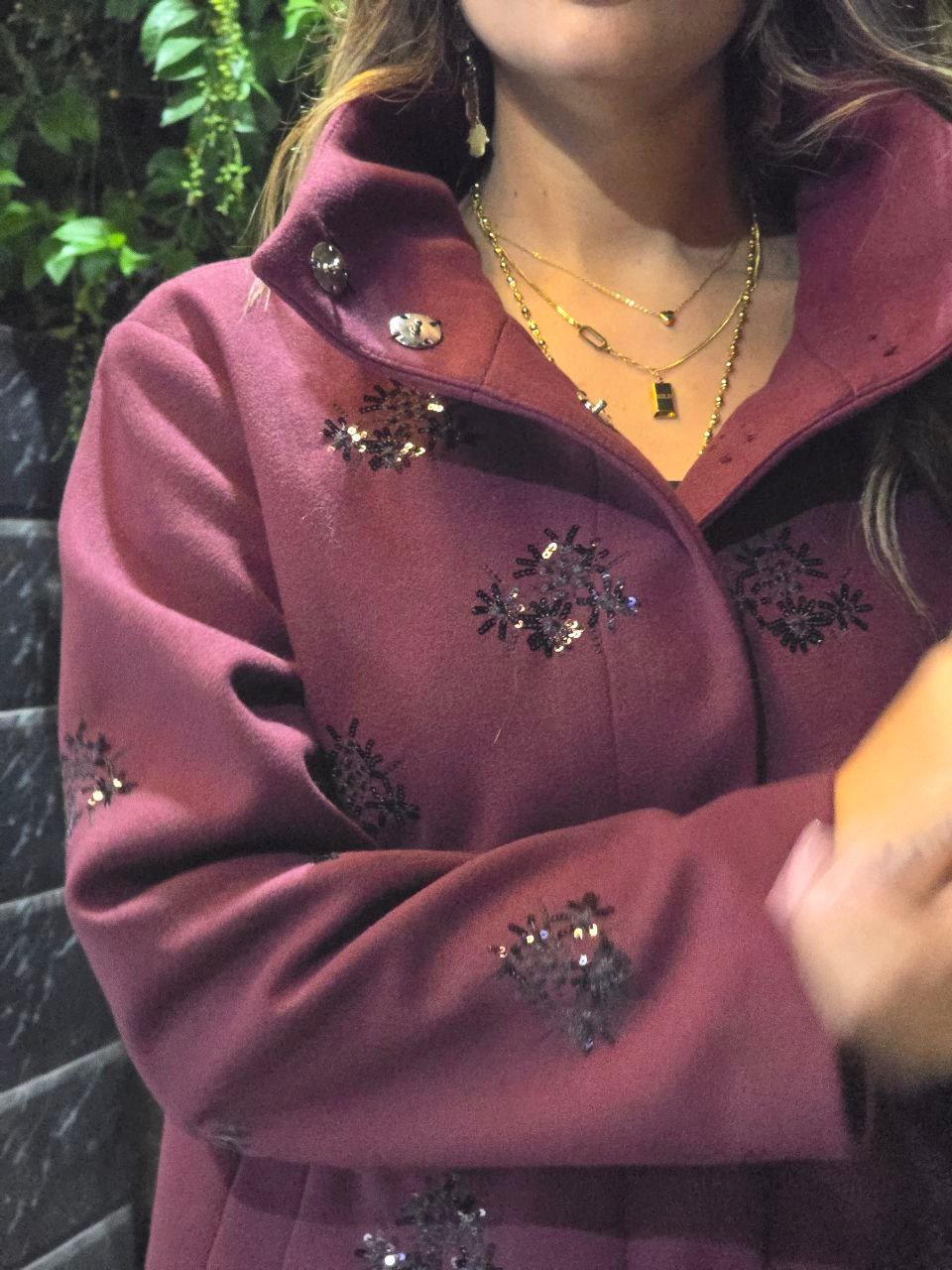 Classic Burgundy Jacket with Black Sequins - Image 5