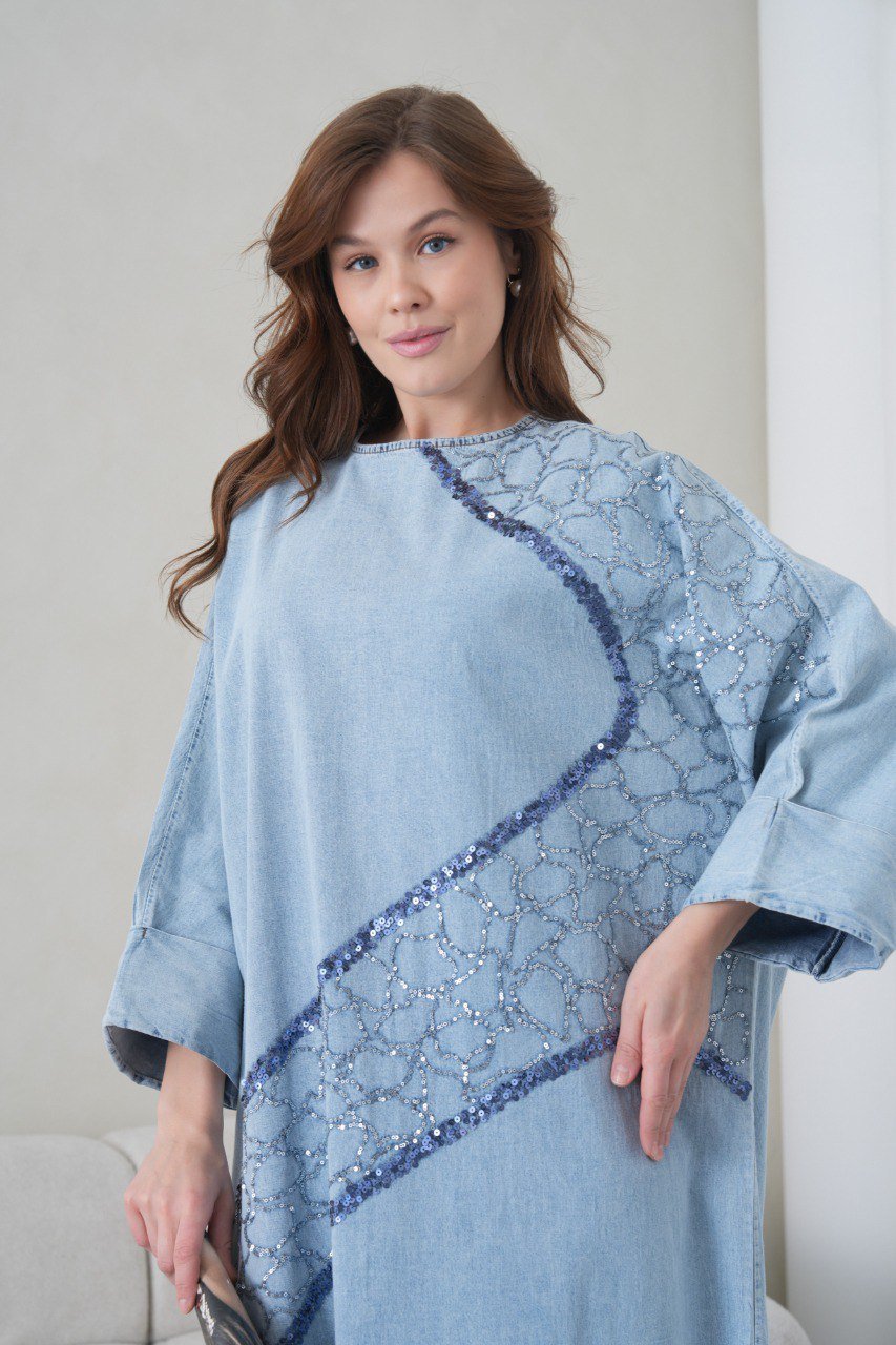 Light blue embroidered denim dress - Image 9