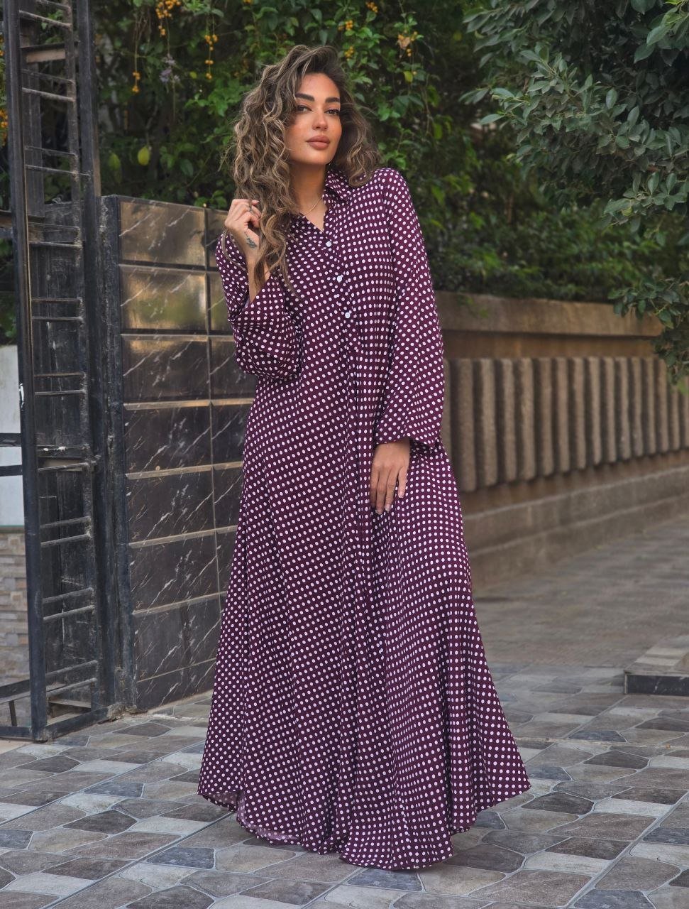 Burgundy maxi polka dress - Image 2