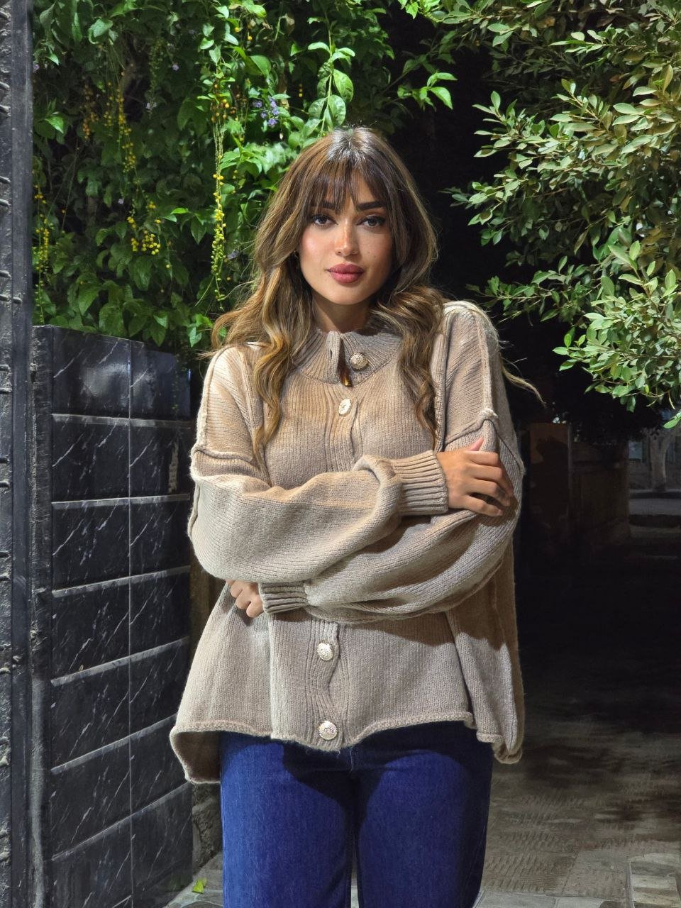 Oversize Café Cardigan with Gold Buttons  - Image 3