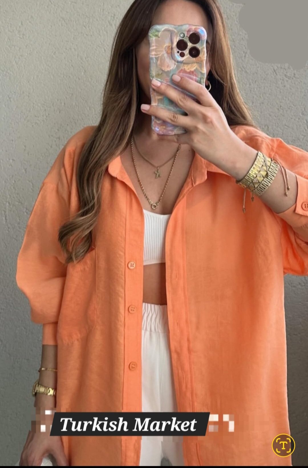 Orange oversize linen shirt - Image 3