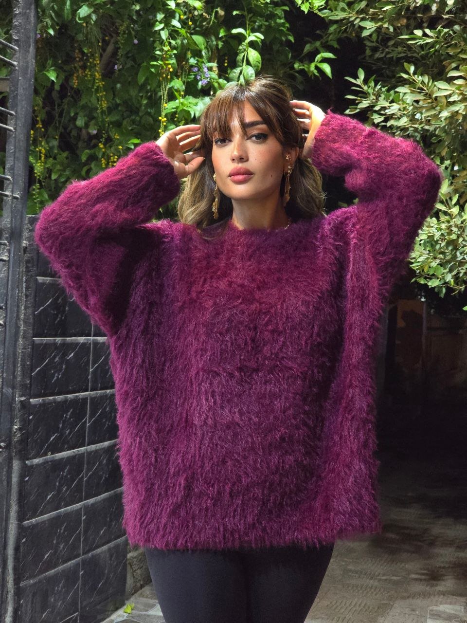 Burgundy Fuzzy Fur Pullover  - Image 3