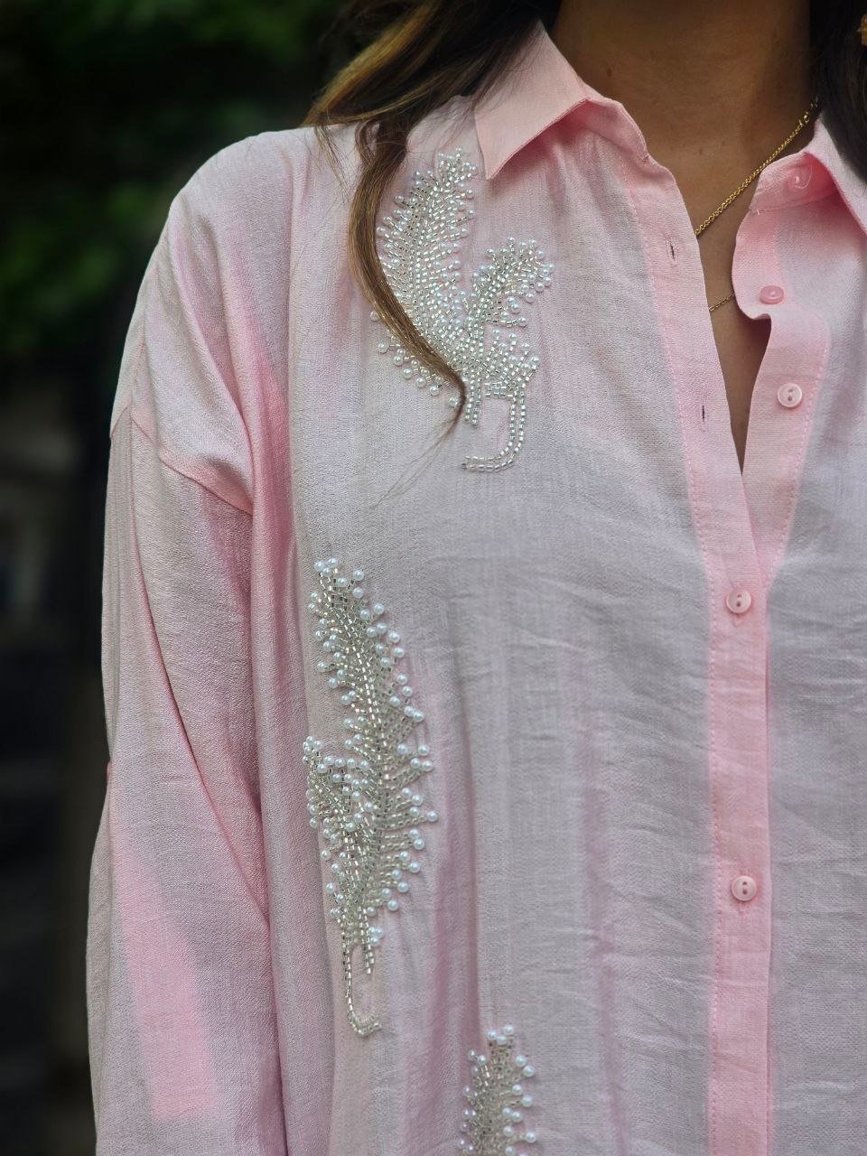 Pink leaflets embroidered shirts - Image 1