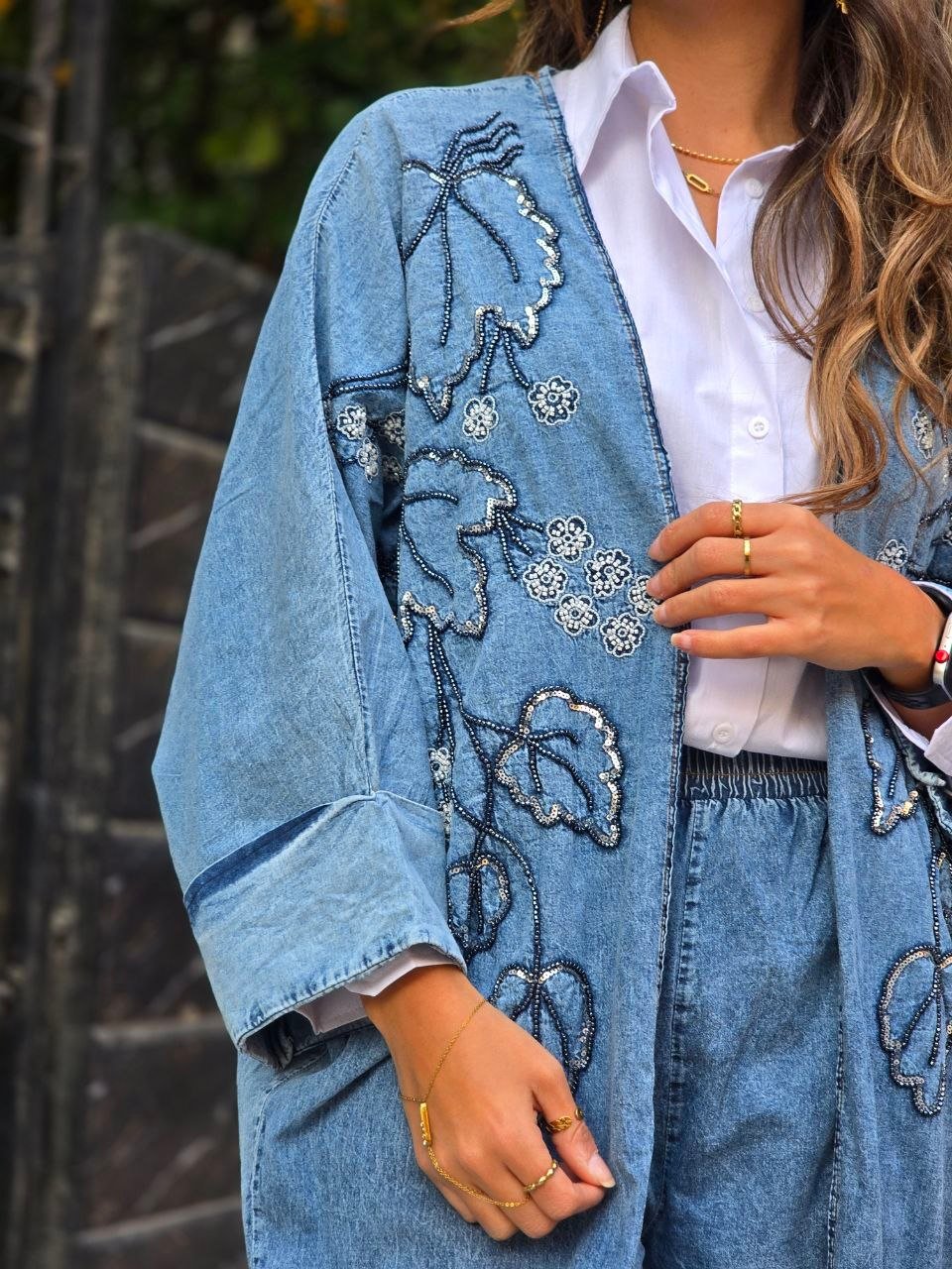 Denim embroidery beaded set - صورة 6
