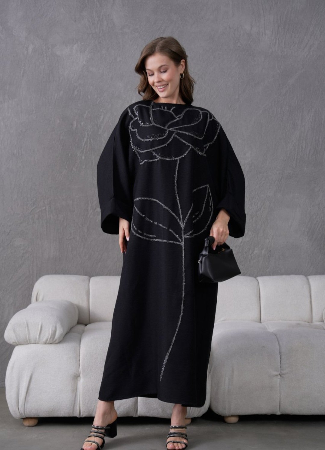 Black silver embroidered dress - Image 2
