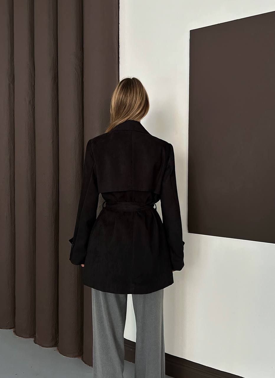 Black Kadife Trench Coat - Image 5