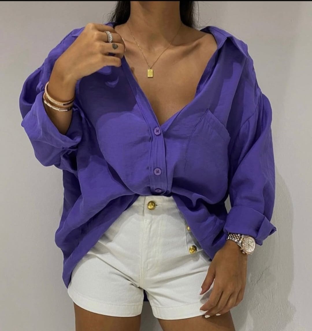 Purple oversize linen shirt - Image 5