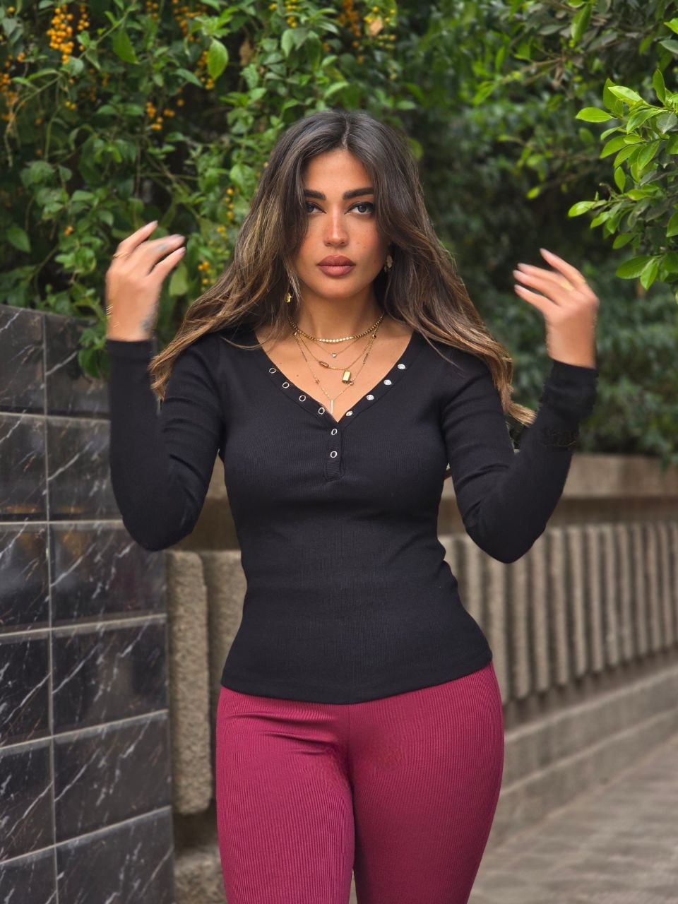 Black Basic Top With Silver Buttons  - Image 3