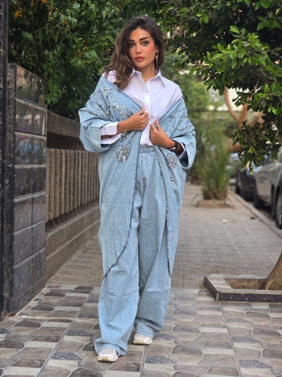 Light blue denim set with silver sequin - Image 2