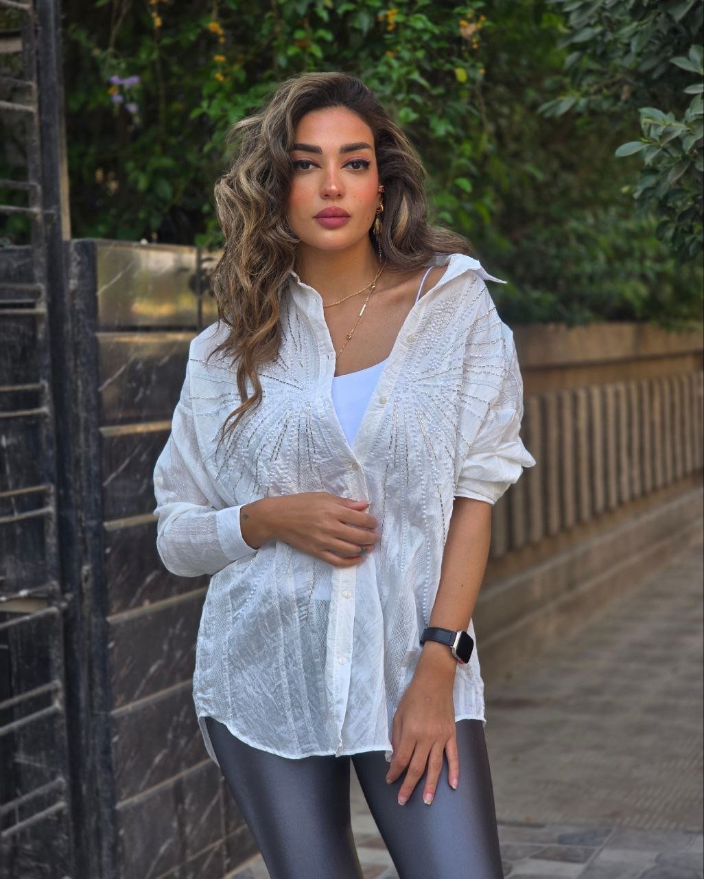 White pearl embroidered linen shirt - Image 2