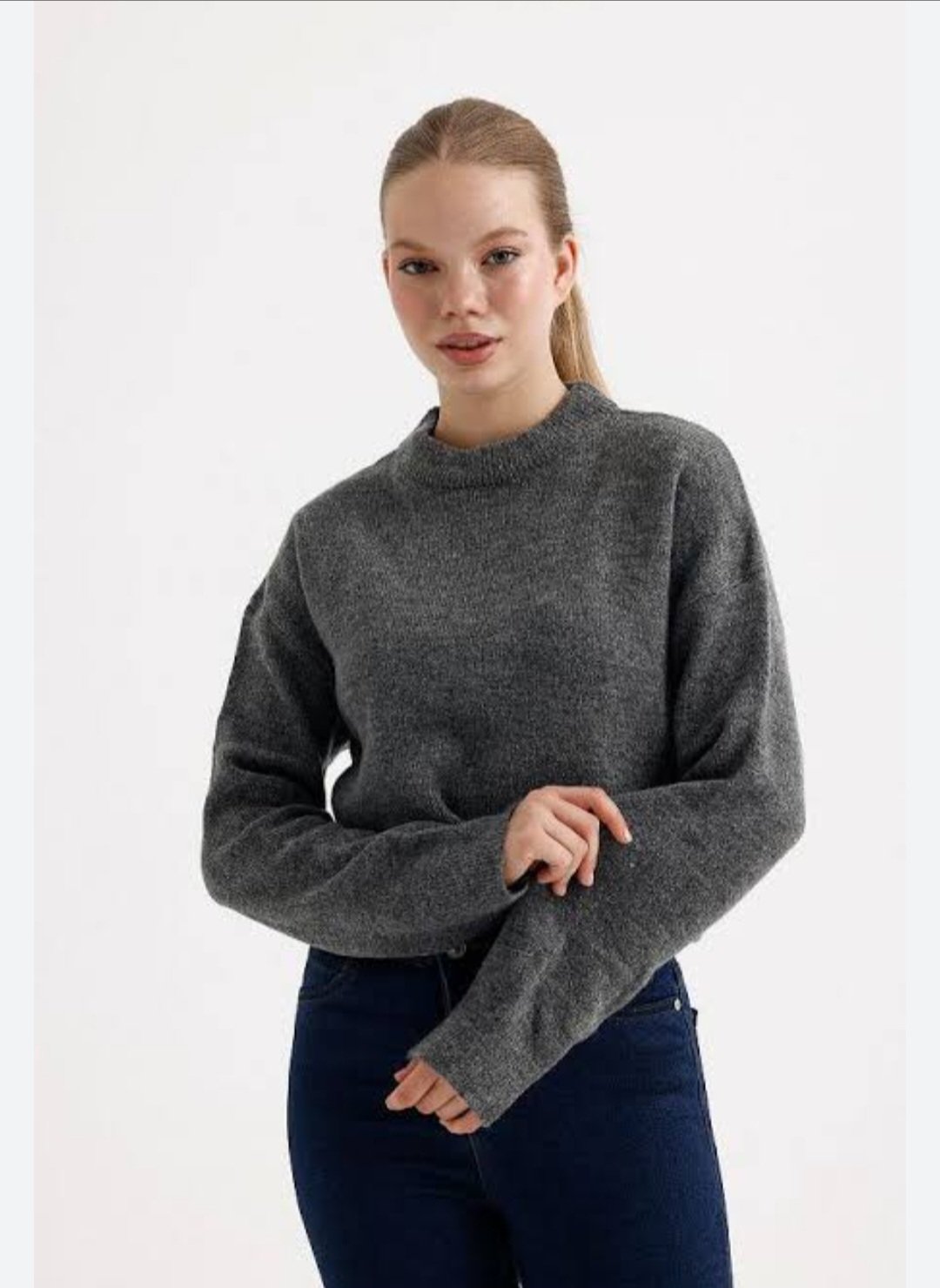 Gray Crop Wool Pullover  - Image 1