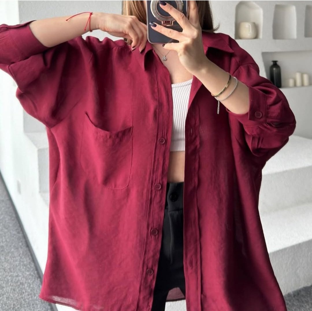 Burgundy linen shirt - Image 2