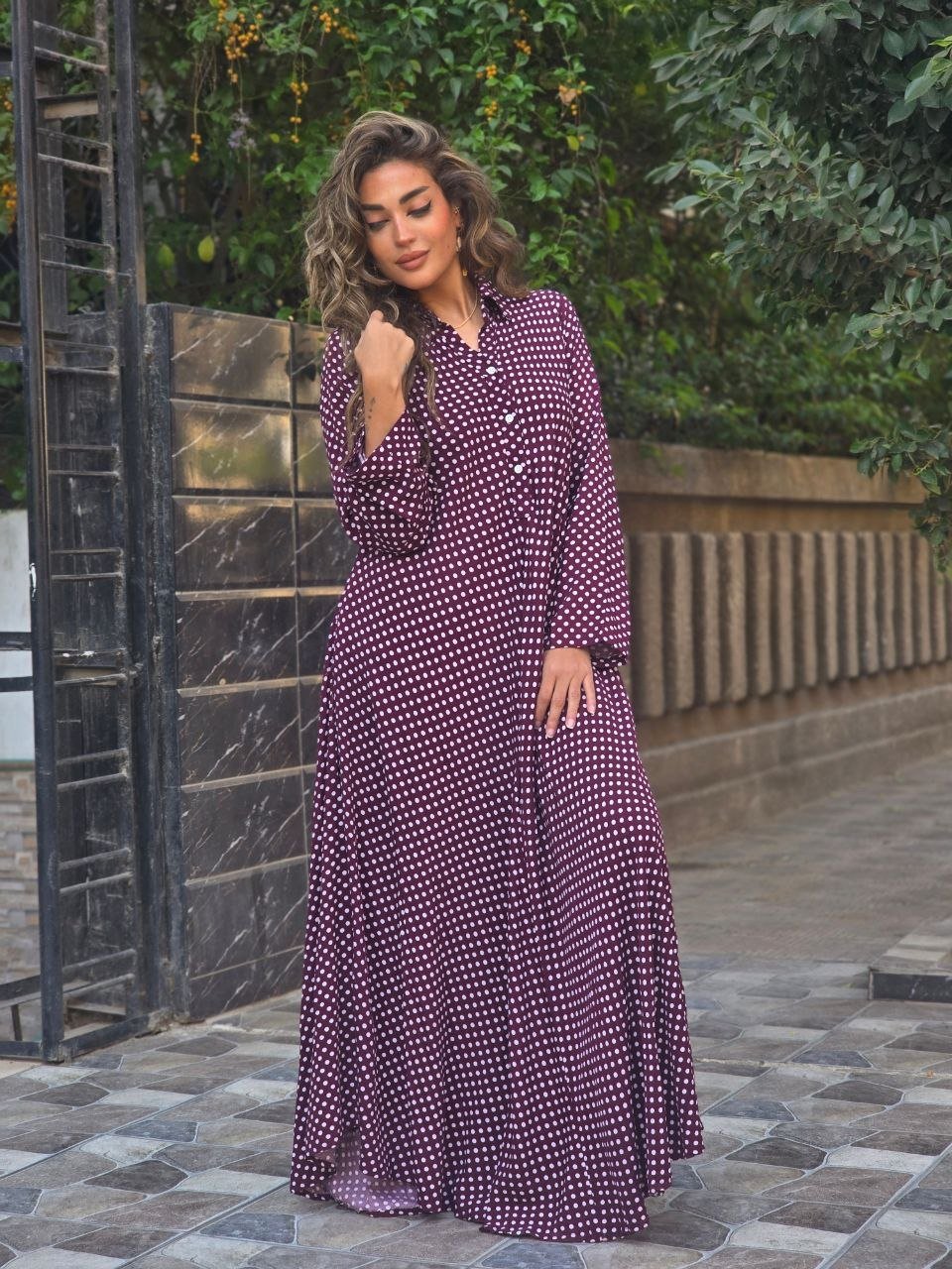 Burgundy maxi polka dress - Image 7
