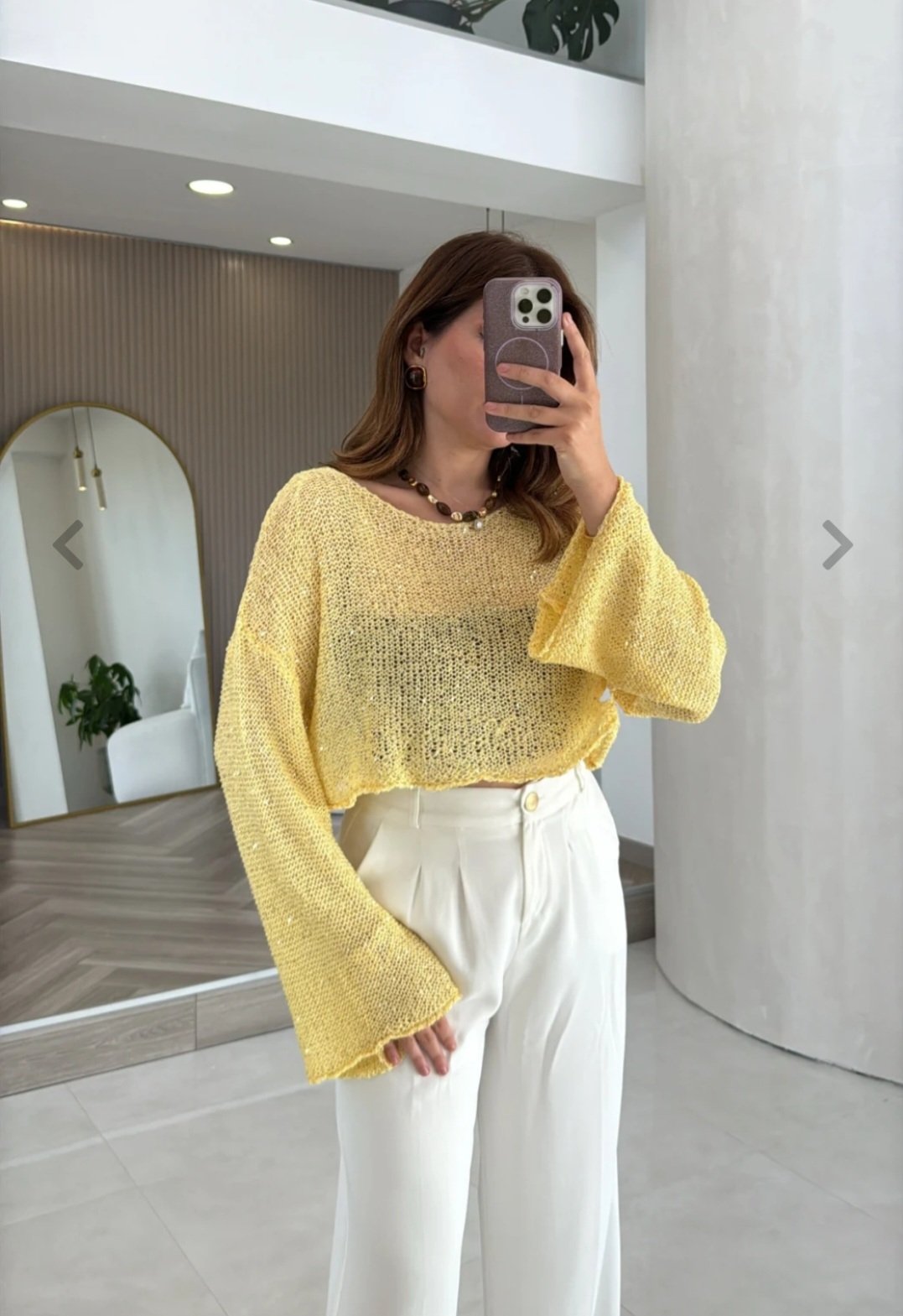 Yellow crop glittery poncho  - صورة 2