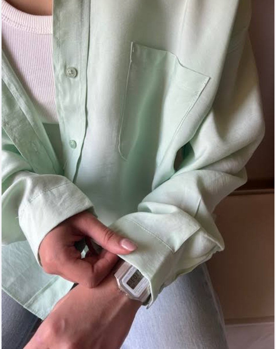 Mint green oversize basic shirt - Image 5