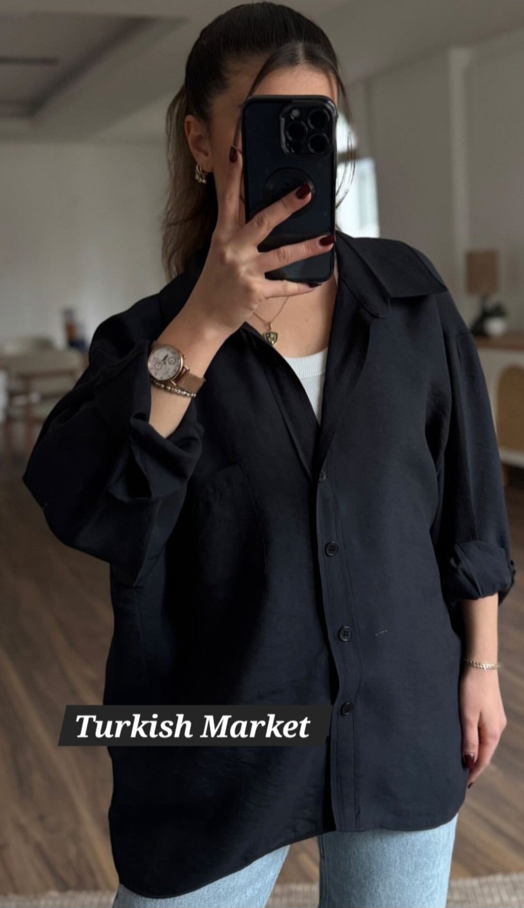 Black oversize linen shirt - Image 2
