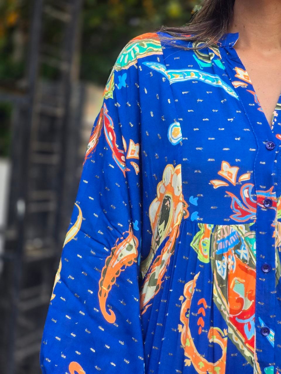 Royal blue multicolour dress with gold shimmer - Image 6