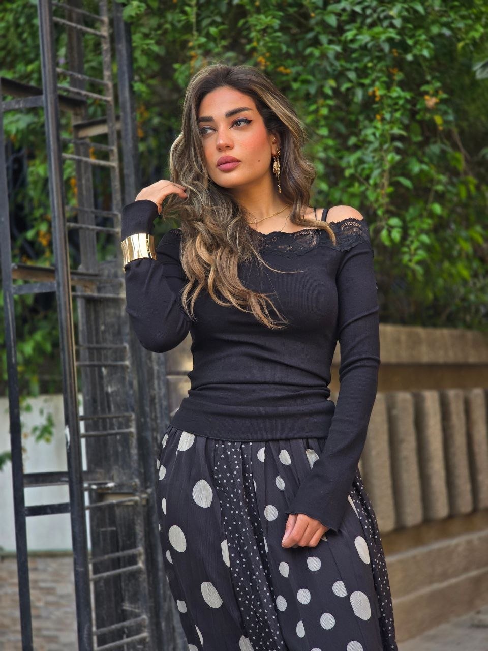 Black off shoulder lace top - Image 2