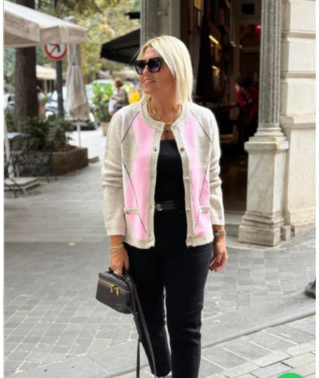 Créme Pink Baklava Hirka With Gold Buttons - Image 3