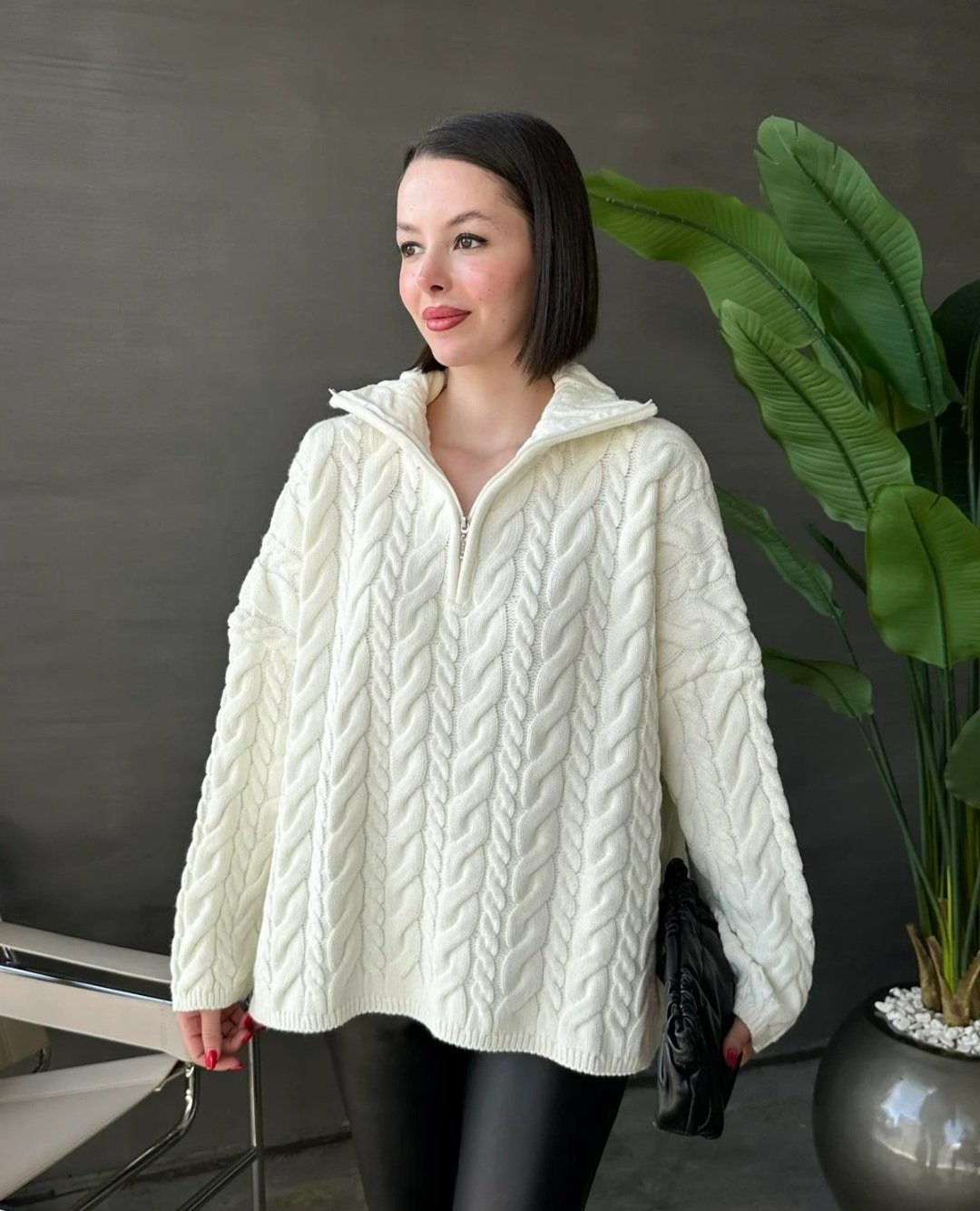 Créme Braided half Zip Pullover  - صورة 2