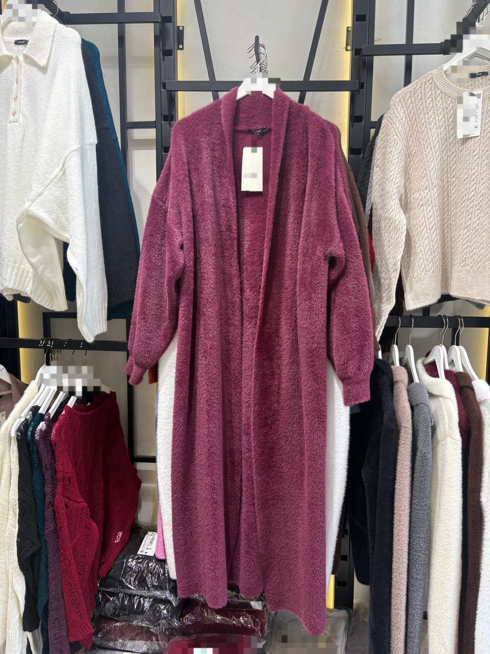 Long Open Burgundy Mohair Cardigan  - Image 2