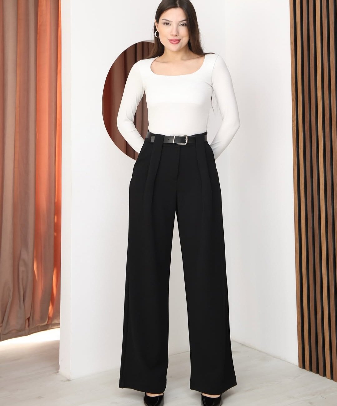 Black formal pants with belt - Image 2