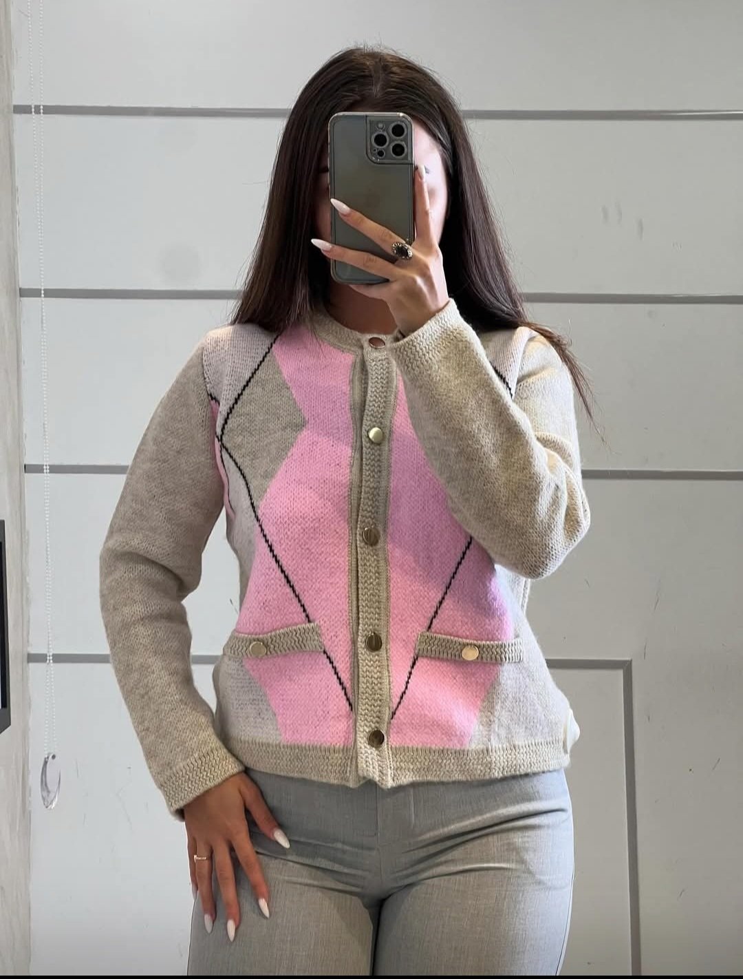 Créme Pink Baklava Hirka With Gold Buttons - Image 4