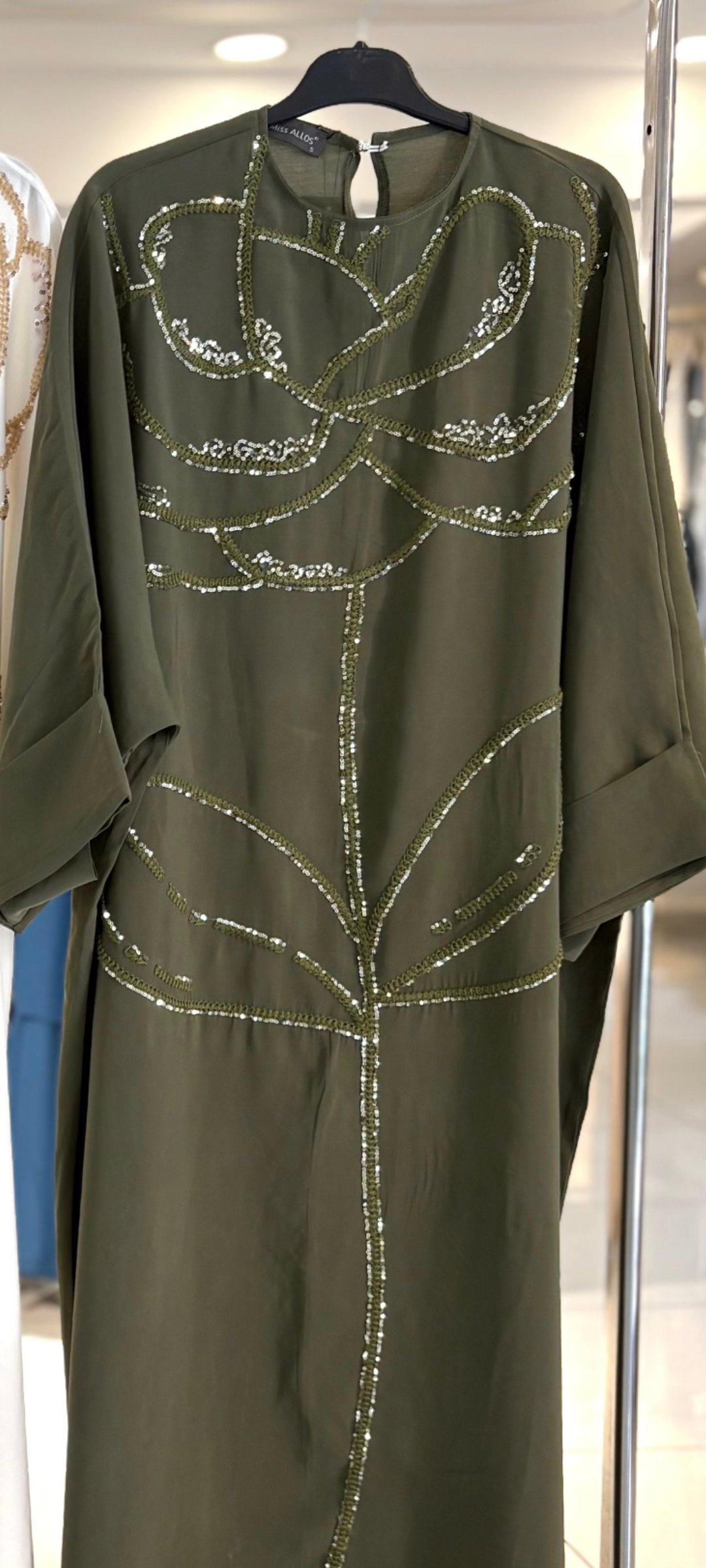Olive floral embroidered dress - صورة 8