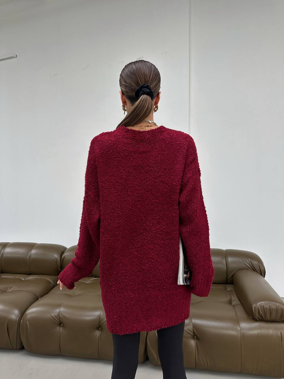Nubby Textured Oversize Bordo Pullover  - Image 3