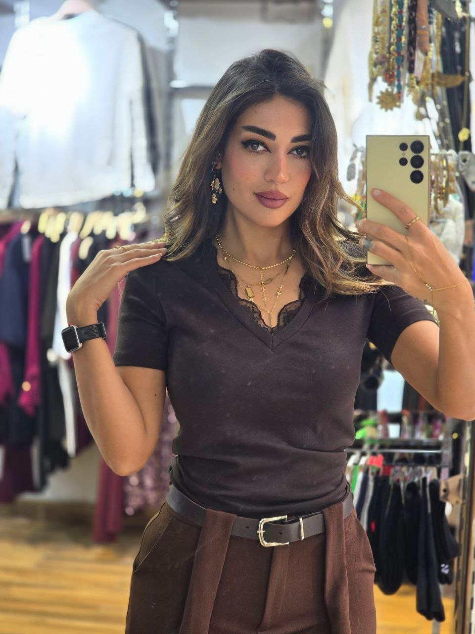 Brown V lace top - Image 2