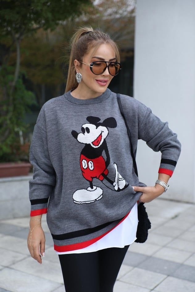 Dark Grey Mickey Pullover  - صورة 3