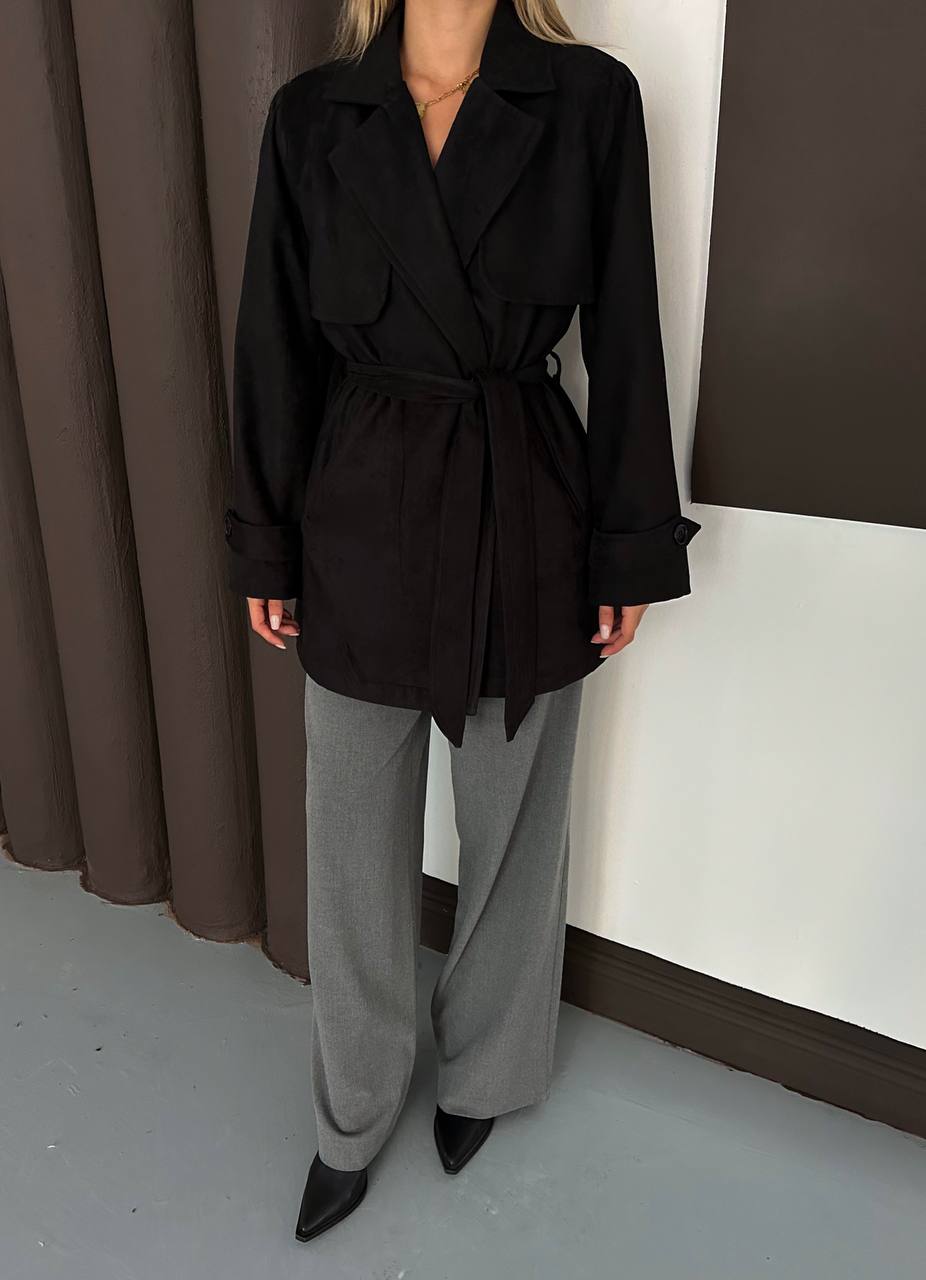 Black Kadife Trench Coat - Image 2