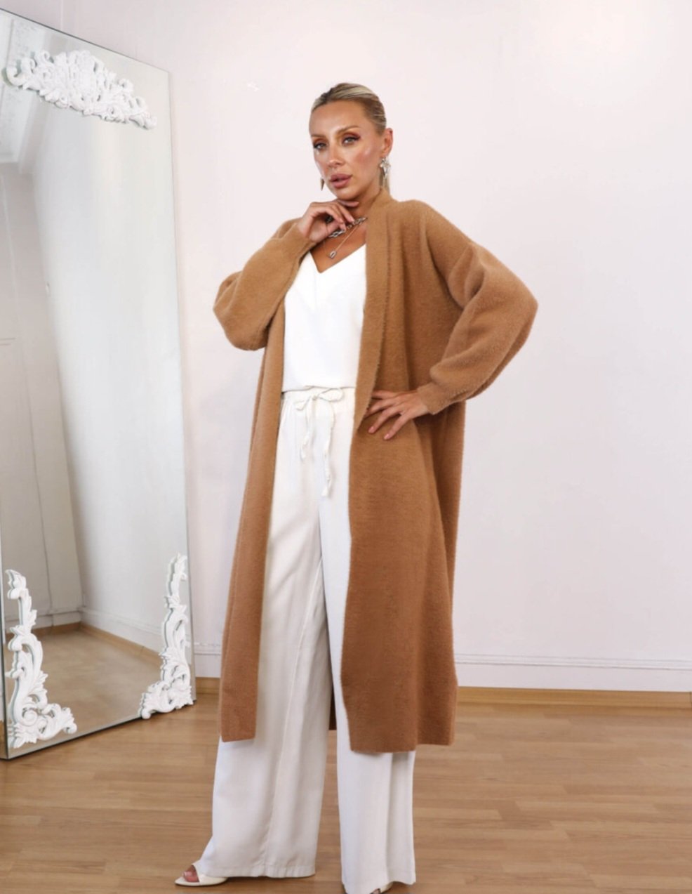 Long Open Camel Mohair Cardigan  - صورة 3