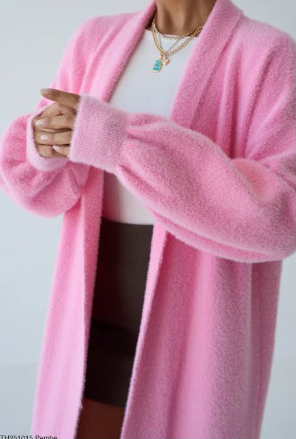 Long Open Pink Mohair Cardigan  - Image 2