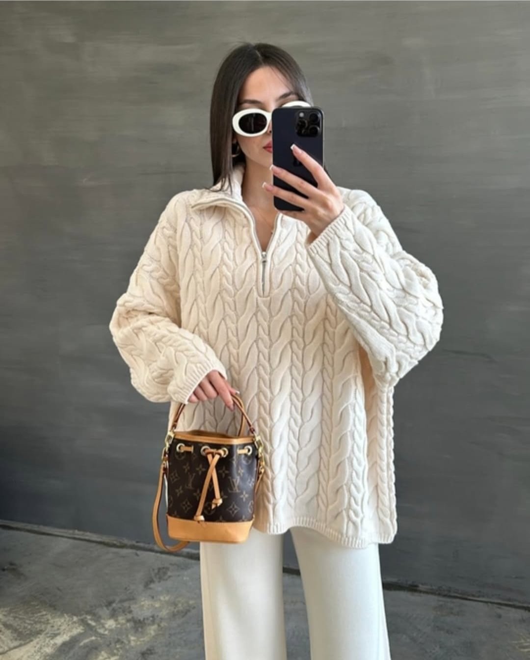 Créme Braided half Zip Pullover  - صورة 4