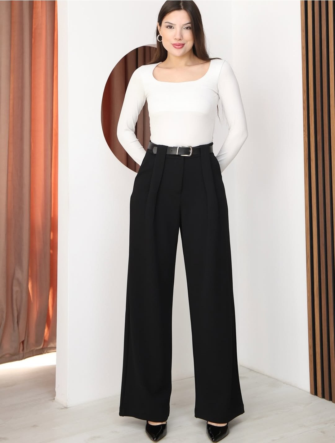 Black formal pants with belt - Image 3