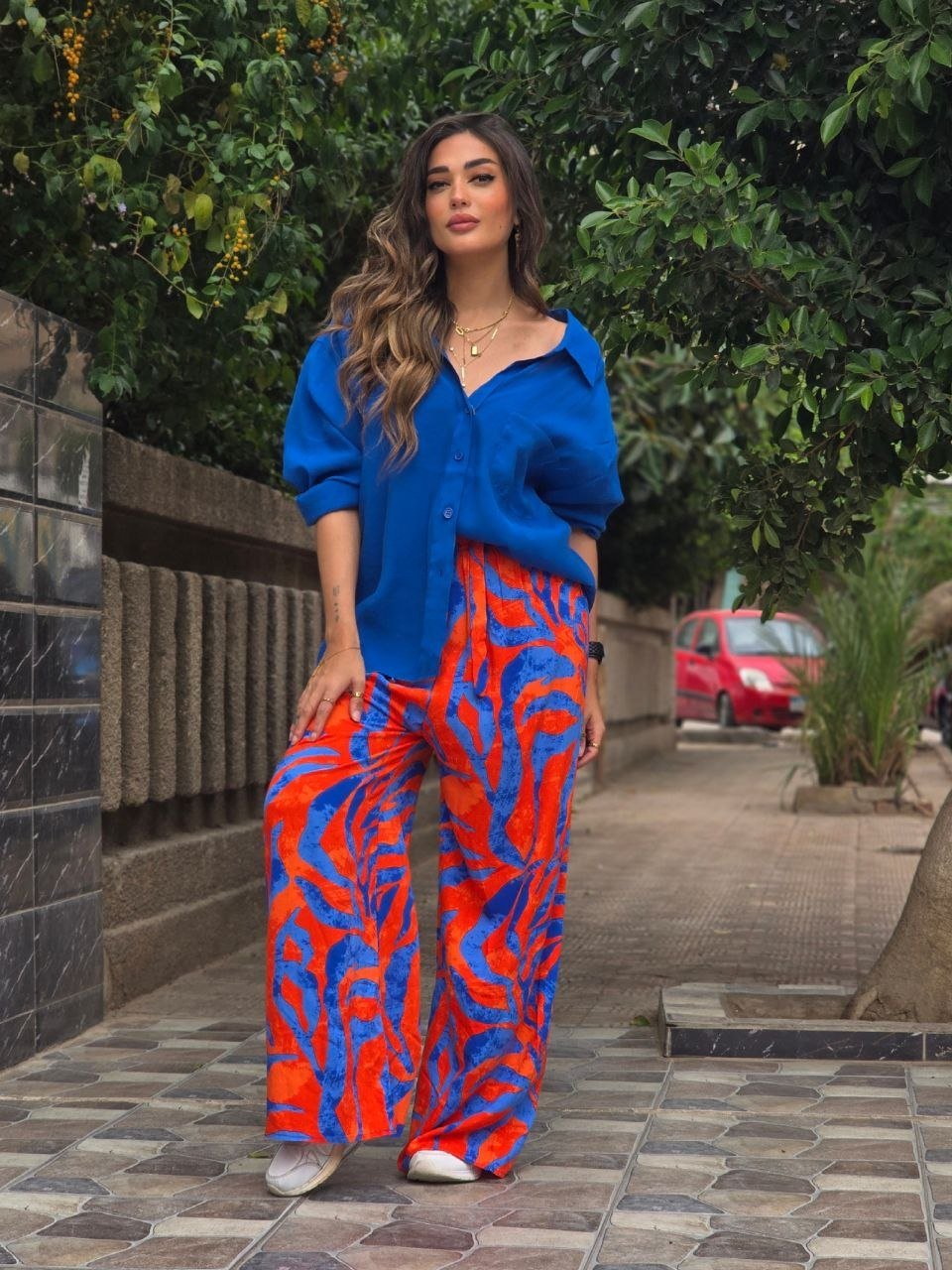 Orange blue pattern pants - Image 1