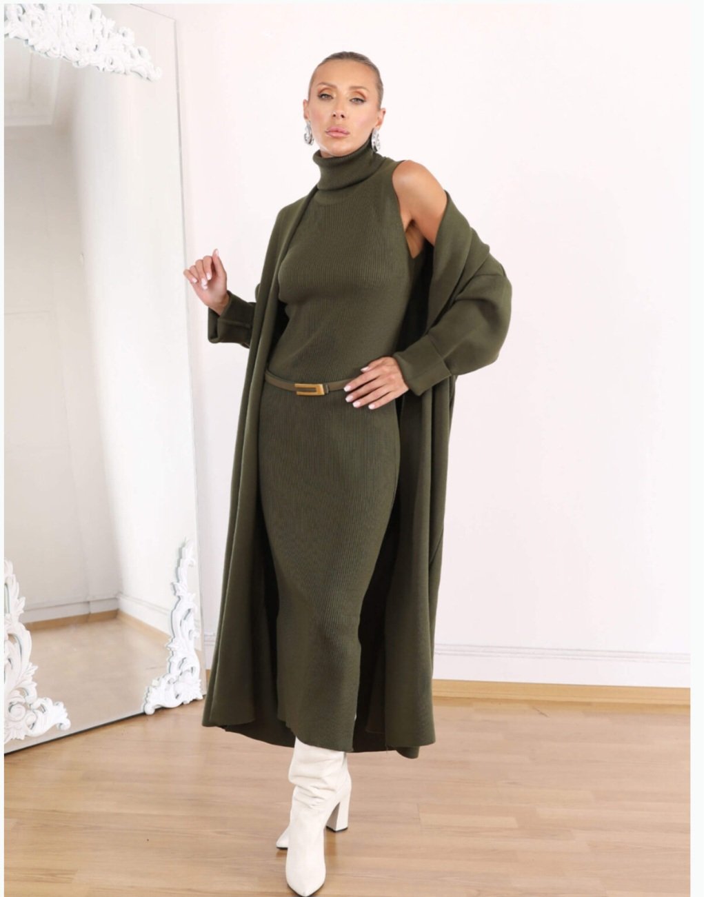 Olive Triko Dress And Cardigan (Set of 2 pieces) - Image 7