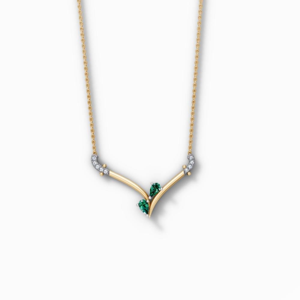قلادة الماس وزمرد مع ذهب ابيض واصفر عيار 18 - صورة 1