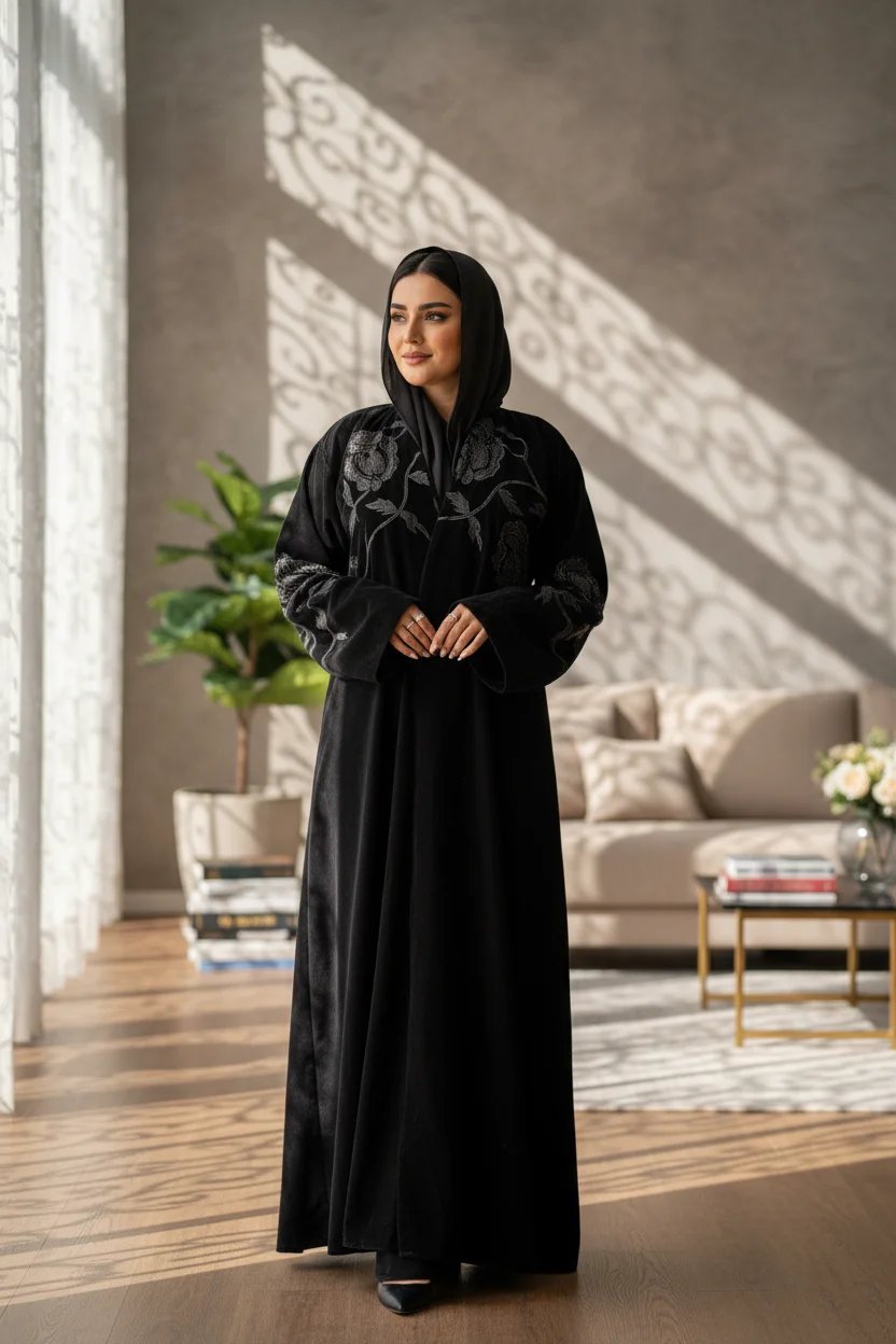H&A: عباية مخمل فاخرة بتطريز أنيق - صورة 5