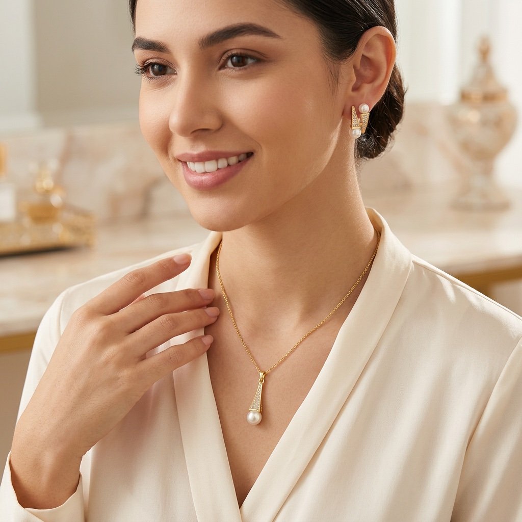 سلسال وحلق ذهبي SS012 - صورة 2