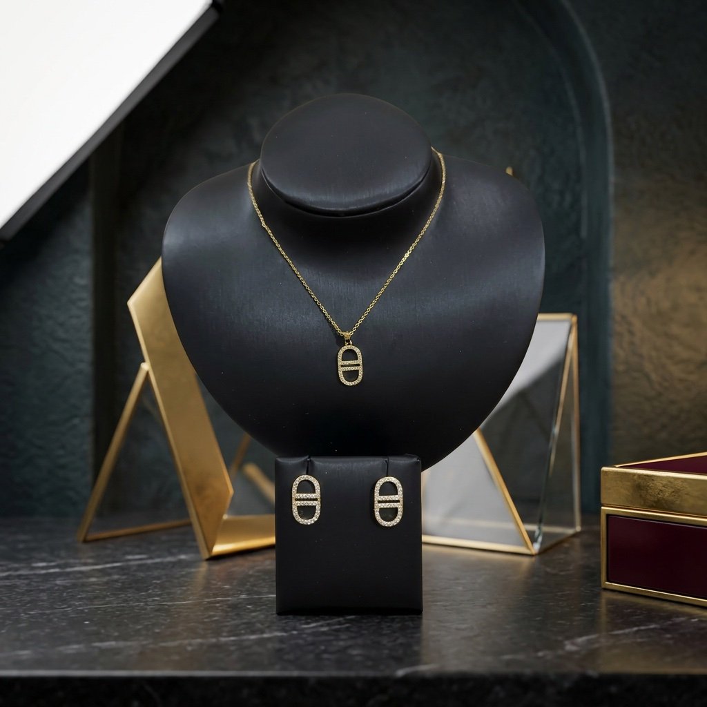سلسال وحلق ذهبي SS010 - صورة 1